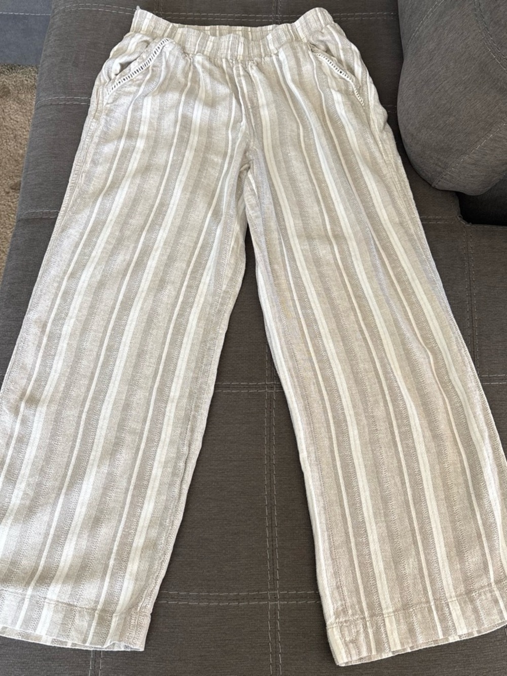Briggs Casual Pull On Pants Women Striped Linen Blend Wide Leg 27x37. M